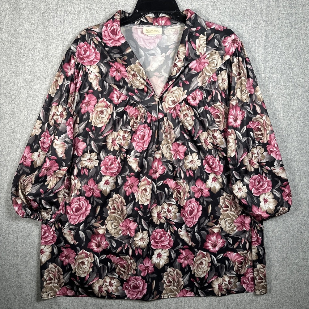Vintage Plus Size 1X Womens Top MuuMuu Shirt Peasant Hawaiian Roamans Floral